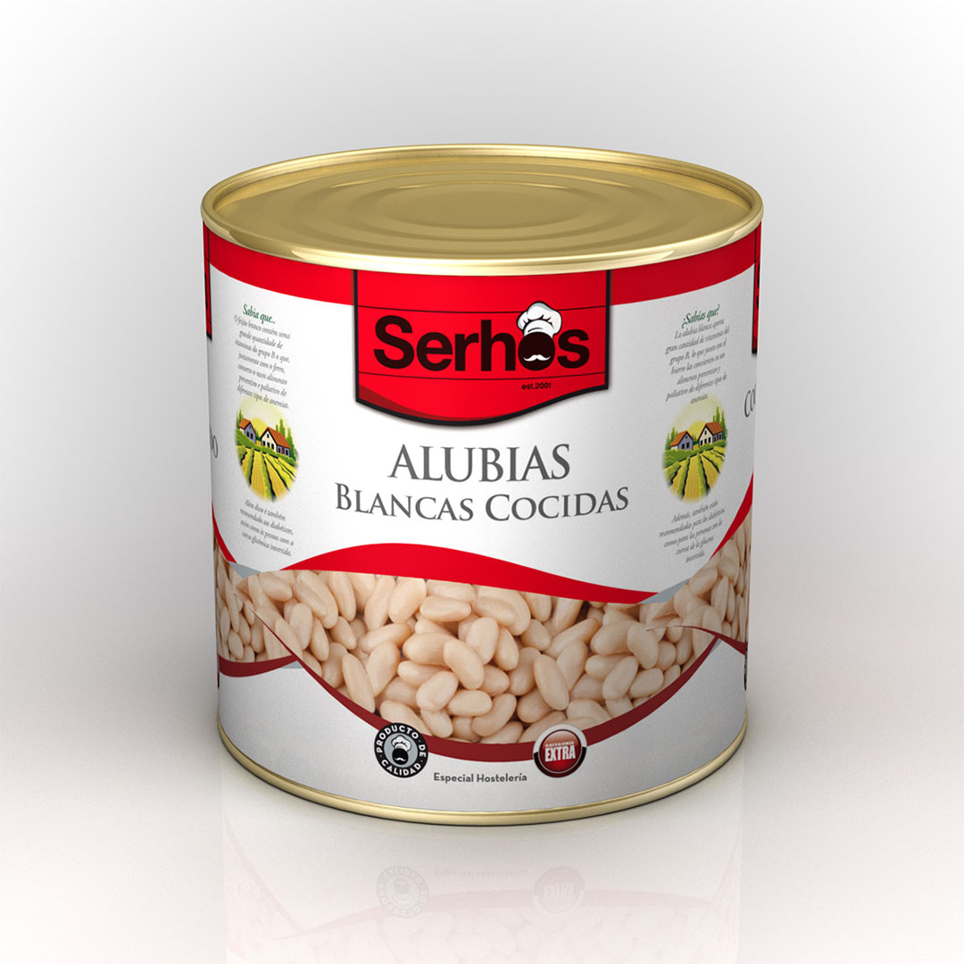 Alubias Blancas Cocidas 3 Kg Lata 3 Kg P.e. 1600 G Serhos